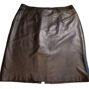Vintage Carlisle Leather Brown Pencil Skirt with Zipper Accents Plus Size 18 EUC